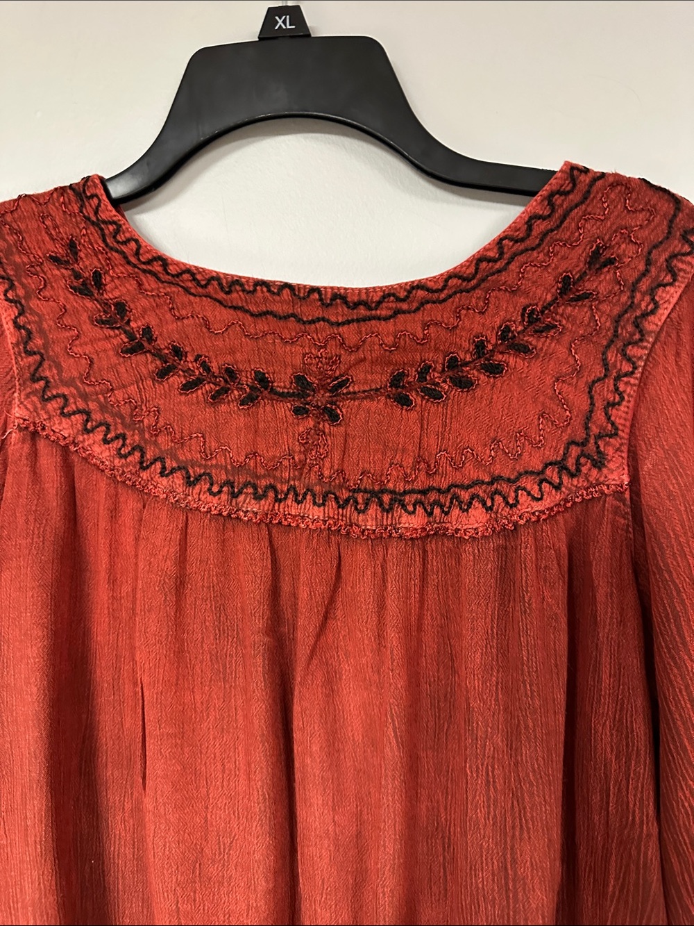 Soft Rust  Embordered Peasant Blouse, Long Sleeve M/L - Picture 3 of 6